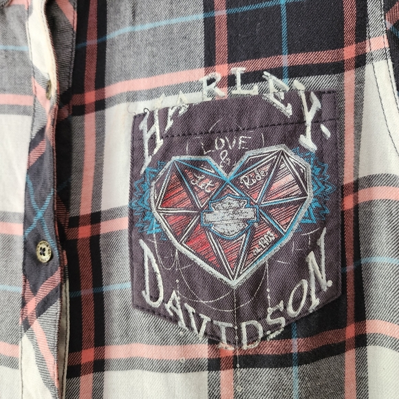 Harley Davidson Sequins Plaid Flannel‎ Long Sleeve Shirt Size Medium - Picture 4 of 12